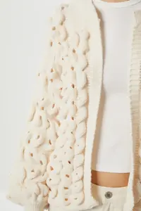 Lovelyİstanbul Balloon Kollu Cellular Knitwear Cardigan  Cream - Image 4