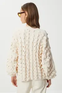 Lovelyİstanbul Balloon Kollu Cellular Knitwear Cardigan  Cream - Image 5