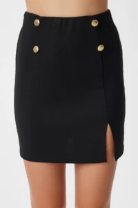 Lovelyİstanbul Chic buttoned slit Mini Knitting Skirt  Black - Image 3
