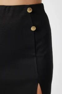 Lovelyİstanbul Chic buttoned slit Mini Knitting Skirt  Black - Image 4