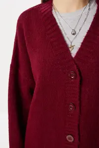 Lovelyİstanbul Oversized Plain Knitting Knitwear Cardigan  Burgundy - Image 5