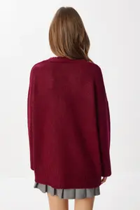 Lovelyİstanbul Oversized Plain Knitting Knitwear Cardigan  Burgundy - Image 6