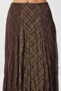 Lovelyİstanbul Patterned Wrinkle Effect Midi Chiffon Skirt  BROWN KHAKI - Image 4