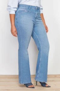 Trendyol Curve Light Blue High Waist comfort Stitching Detailed flared leg Flare Fit jeans - Image 5