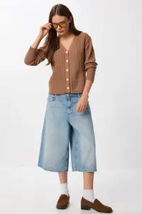Lovelyİstanbul Hair Braided buttoned Knitwear Cardigan  Brown