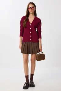 Lovelyİstanbul Hair Braided buttoned Knitwear Cardigan  Burgundy