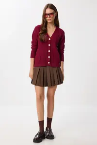 Lovelyİstanbul Hair Braided buttoned Knitwear Cardigan  Burgundy - Image 2