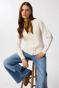 Lovelyİstanbul Hair Braided buttoned Knitwear Cardigan  Cream