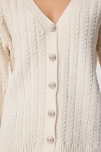 Lovelyİstanbul Hair Braided buttoned Knitwear Cardigan  Cream - Image 5