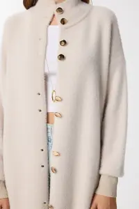 Lovelyİstanbul Bearded LONG Knitwear Cardigan  Beige - Image 5