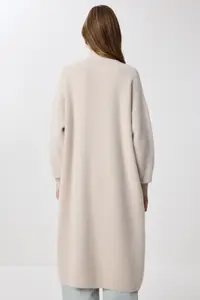 Lovelyİstanbul Bearded LONG Knitwear Cardigan  Beige - Image 6