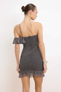 TRENDYOLMİLLA Brown-Multicolored Polka Dot Frilly Tulle Short / Mini Lined Elegant/Evening Dress - Image 4