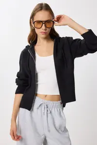 Lovelyİstanbul Hooded Zippered Knitwear Cardigan  Black - Image 2