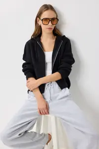 Lovelyİstanbul Hooded Zippered Knitwear Cardigan  Black - Image 3