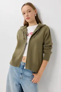 Lovelyİstanbul Hooded Zippered Knitwear Cardigan  OLIVE GREEN - Image 4