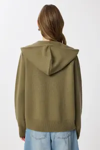 Lovelyİstanbul Hooded Zippered Knitwear Cardigan  OLIVE GREEN - Image 6