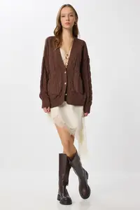 Lovelyİstanbul Hair Braided buttoned Knitwear Cardigan  Brown