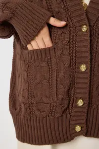 Lovelyİstanbul Hair Braided buttoned Knitwear Cardigan  Brown - Image 5