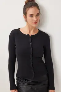 Lovelyİstanbul buttoned Basic Fitili Knitting Cardigan  Black