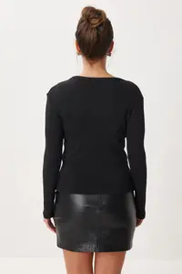 Lovelyİstanbul buttoned Basic Fitili Knitting Cardigan  Black - Image 5