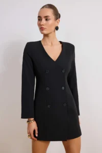 TRENDYOLMİLLA Black Short / Mini Weaving Jacket Dress - Image 2