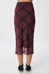 Lovelyİstanbul Checkered Tulle Weaving Skirt Burgundy Black - Image 5