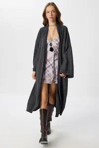 Lovelyİstanbul LONG soft Knitting Cardigan  Anthracite