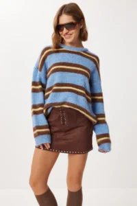 Lovelyİstanbul Studded Suede Mini Shorts Skirt  Brown - Image 2