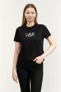 Calvin Klein Ss Fitted Script Te Women Crew Neck T-Shirt