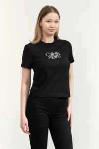 Calvin Klein Ss Fitted Script Te Women Crew Neck T-Shirt - Image 2