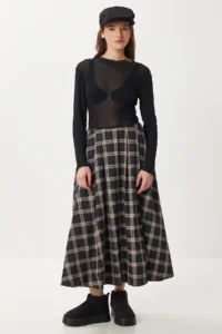 Lovelyİstanbul Checkered flared Weaving Skirt  Anthracite Mink