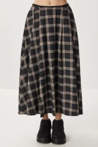 Lovelyİstanbul Checkered flared Weaving Skirt  Anthracite Mink - Image 3