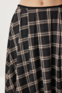 Lovelyİstanbul Checkered flared Weaving Skirt  Anthracite Mink - Image 4