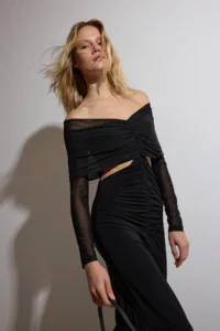 TRENDYOLMİLLA Black Window/Cut Out Detailed Tulle Knitting Maxi Evening Gown Graduation Dress - Image 2