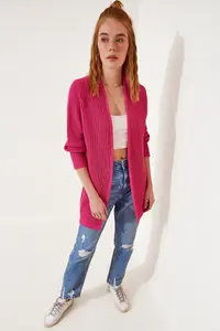 Lovelyİstanbul Thessaloniki Knitting Basic Knitwear Cardigan Dark Pink