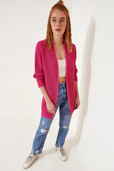 Lovelyİstanbul Thessaloniki Knitting Basic Knitwear Cardigan Dark Pink
