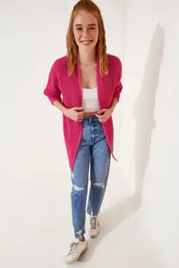 Lovelyİstanbul Thessaloniki Knitting Basic Knitwear Cardigan Dark Pink - Image 2