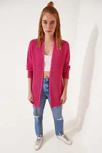 Lovelyİstanbul Thessaloniki Knitting Basic Knitwear Cardigan Dark Pink - Image 3