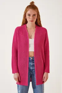 Lovelyİstanbul Thessaloniki Knitting Basic Knitwear Cardigan Dark Pink - Image 4