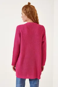 Lovelyİstanbul Thessaloniki Knitting Basic Knitwear Cardigan Dark Pink - Image 5