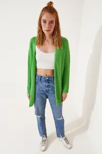 Lovelyİstanbul Thessaloniki Knitting Basic Knitwear Cardigan Light Green