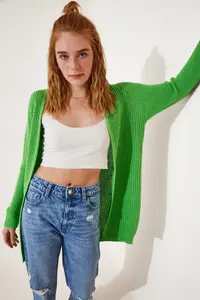 Lovelyİstanbul Thessaloniki Knitting Basic Knitwear Cardigan Light Green - Image 2