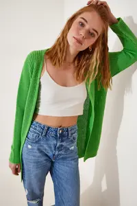 Lovelyİstanbul Thessaloniki Knitting Basic Knitwear Cardigan Light Green - Image 3