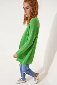Lovelyİstanbul Thessaloniki Knitting Basic Knitwear Cardigan Light Green - Image 4