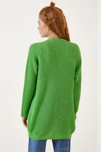 Lovelyİstanbul Thessaloniki Knitting Basic Knitwear Cardigan Light Green - Image 6