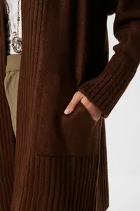 Lovelyİstanbul with pocket LONG Knitwear Cardigan  Brown - Image 4