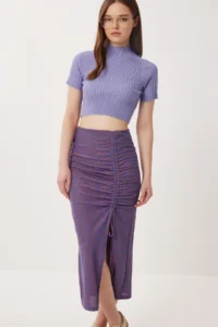 Lovelyİstanbul Patterned Gathered Summer Knitted Skirt  BLUE ORANGE - Image 2