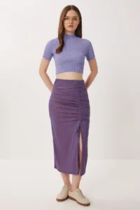 Lovelyİstanbul Patterned Gathered Summer Knitted Skirt  BLUE ORANGE - Image 3