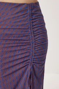 Lovelyİstanbul Patterned Gathered Summer Knitted Skirt  BLUE ORANGE - Image 4