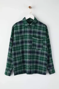 TRENDYOLMİLLA Mavi-Multicolored Flannel Plaid Oversized/Wide Pattern Shirt - Image 5